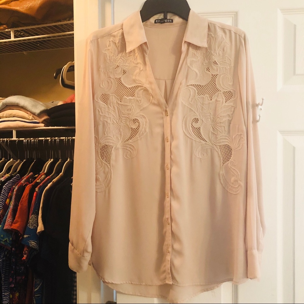Express Embroidered Button Down Blouse EUC